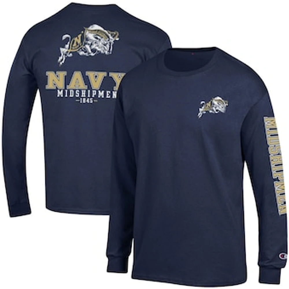 Men's Champion Navy Midshipmen Team Stack Long Sleeve T-Shirt