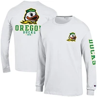 Men's Champion White Oregon Ducks Team Stack Long Sleeve T-Shirt