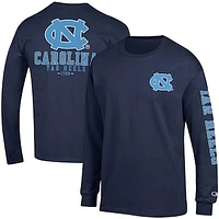 Men's Champion Navy North Carolina Tar Heels Team Stack Long Sleeve T-Shirt