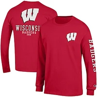 Men's Champion Red Wisconsin Badgers Team Stack Long Sleeve T-Shirt