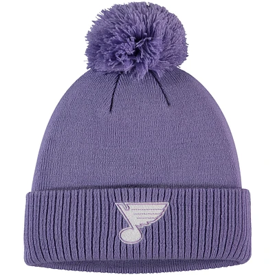 Men's adidas Purple St. Louis Blues 2022 Hockey Fights Cancer Cuffed Knit Hat with Pom