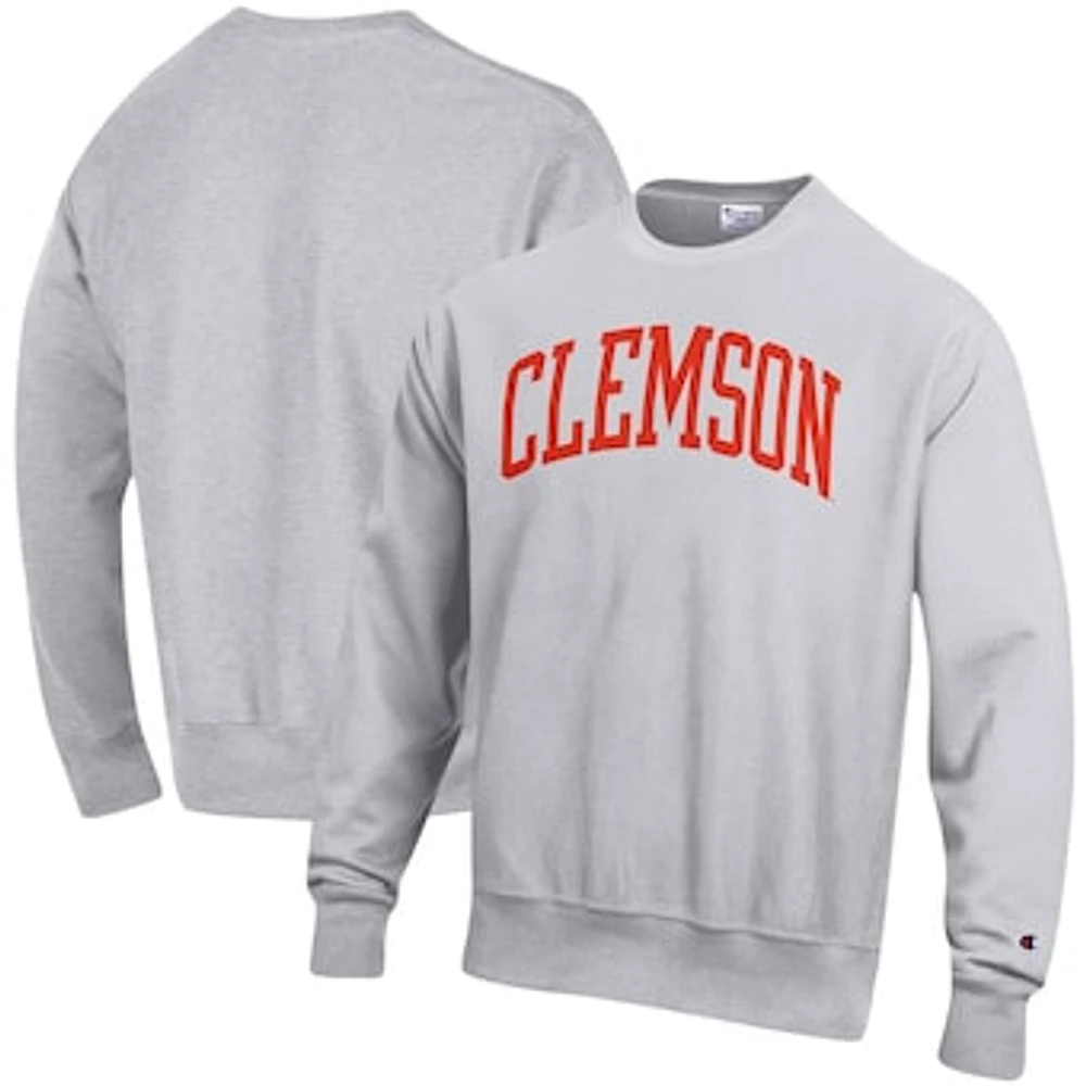 Men's Champion Heathered Gray Clemson Tigers Arch Reverse Weave Pullover Sweatshirt