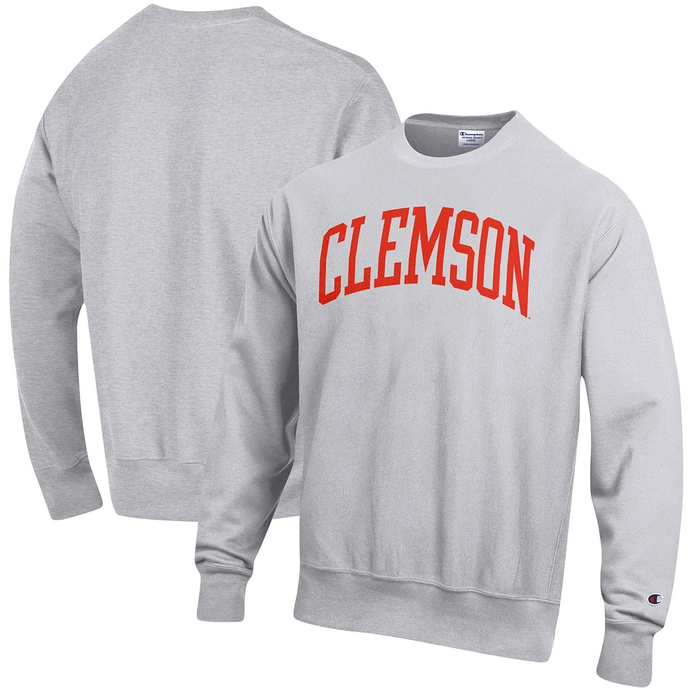 Men's Champion Heathered Gray Clemson Tigers Arch Reverse Weave Pullover Sweatshirt