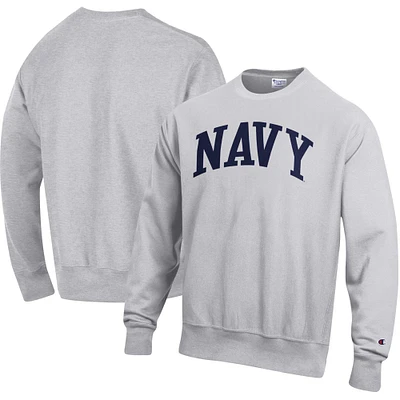 Men's Champion Heathered Gray Navy Midshipmen Arch Reverse Weave Pullover Sweatshirt