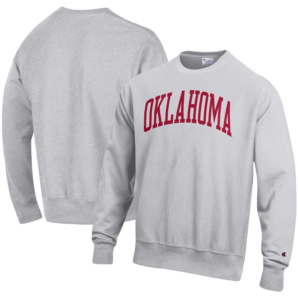 Men's Champion Heathered Gray Oklahoma Sooners Arch Reverse Weave Pullover Sweatshirt