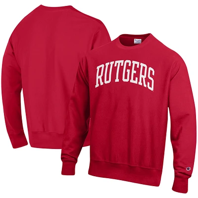 Men's Champion Scarlet Rutgers Knights Arch Reverse Weave Pullover Sweatshirt