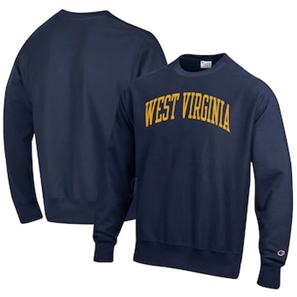 Men's Champion Navy West Virginia Mountaineers Arch Reverse Weave Pullover Sweatshirt