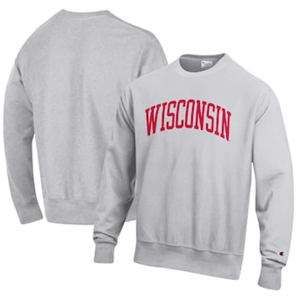 Men's Champion Heathered Gray Wisconsin Badgers Arch Reverse Weave Pullover Sweatshirt