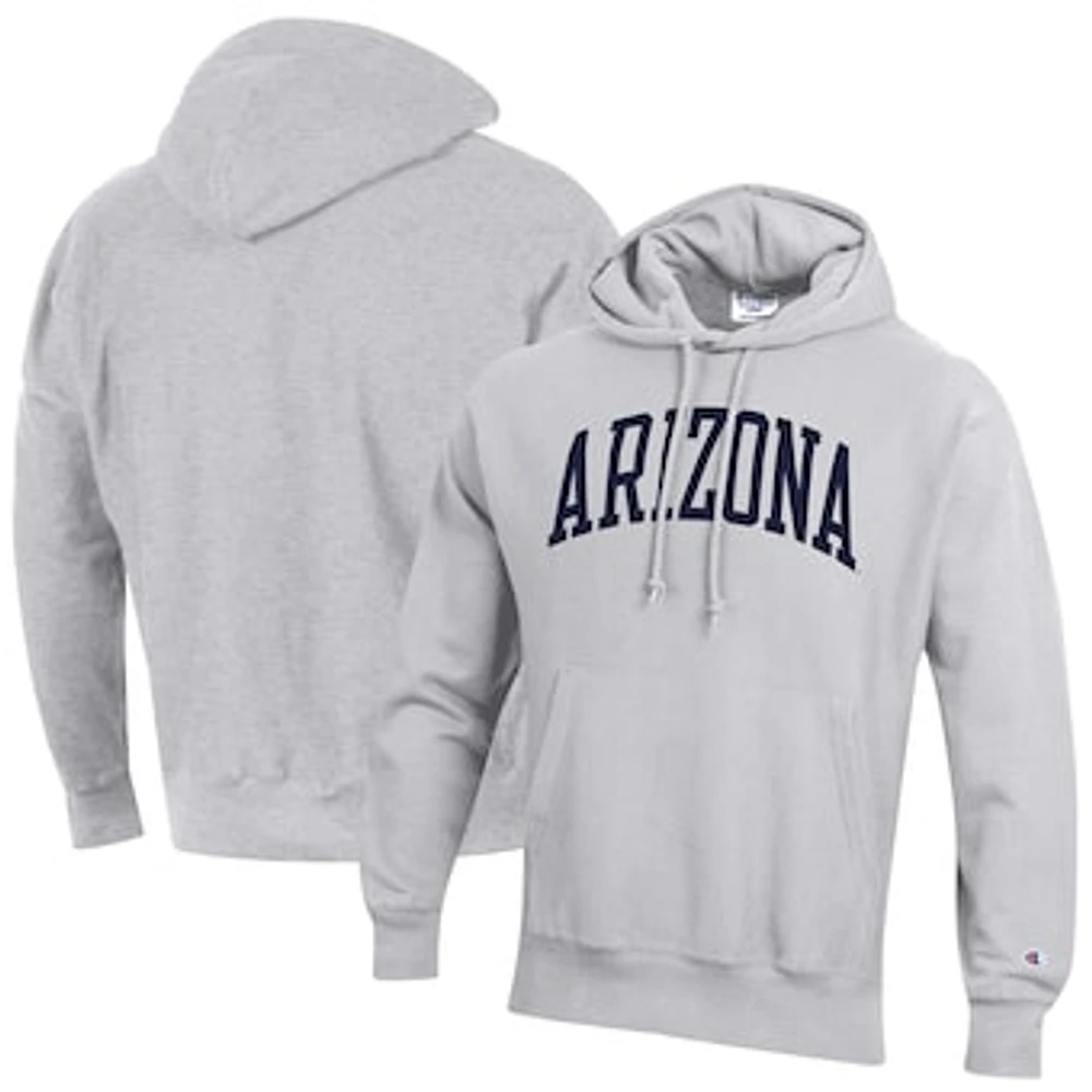 Men's Champion Heathered Gray Arizona Wildcats Team Arch Reverse Weave Pullover Hoodie