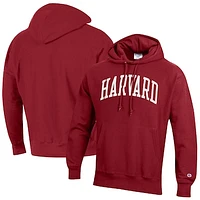 Men's Champion Crimson Harvard Team Arch Reverse Weave Pullover Hoodie