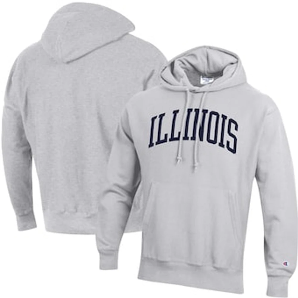 Men's Champion Heathered Gray Illinois Fighting Illini Team Arch Reverse Weave Pullover Hoodie