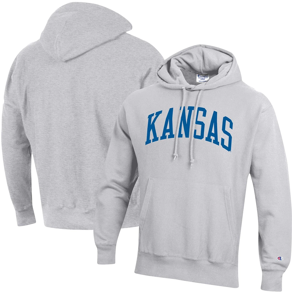 Men's Champion Heathered Gray Kansas Jayhawks Team Arch Reverse Weave Pullover Hoodie