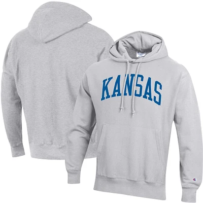 Men's Champion Heathered Gray Kansas Jayhawks Team Arch Reverse Weave Pullover Hoodie