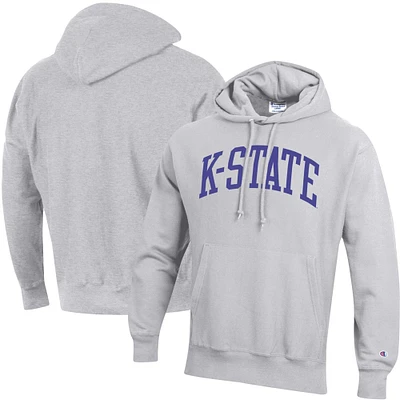 Men's Champion Heathered Gray Kansas State Wildcats Team Arch Reverse Weave Pullover Hoodie