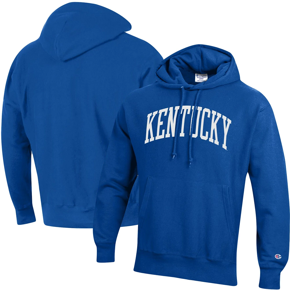 Men's Champion Royal Kentucky Wildcats Team Arch Reverse Weave Pullover Hoodie