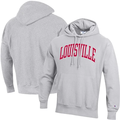 Men's Champion Heathered Gray Louisville Cardinals Team Arch Reverse Weave Pullover Hoodie