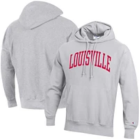 Men's Champion Heathered Gray Louisville Cardinals Team Arch Reverse Weave Pullover Hoodie