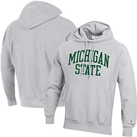 Men's Champion Heathered Gray Michigan State Spartans Team Arch Reverse Weave Pullover Hoodie