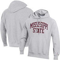 Men's Champion Heathered Gray Mississippi State Bulldogs Team Arch Reverse Weave Pullover Hoodie