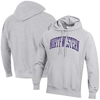 Men's Champion Heathered Gray Northwestern Wildcats Team Arch Reverse Weave Pullover Hoodie