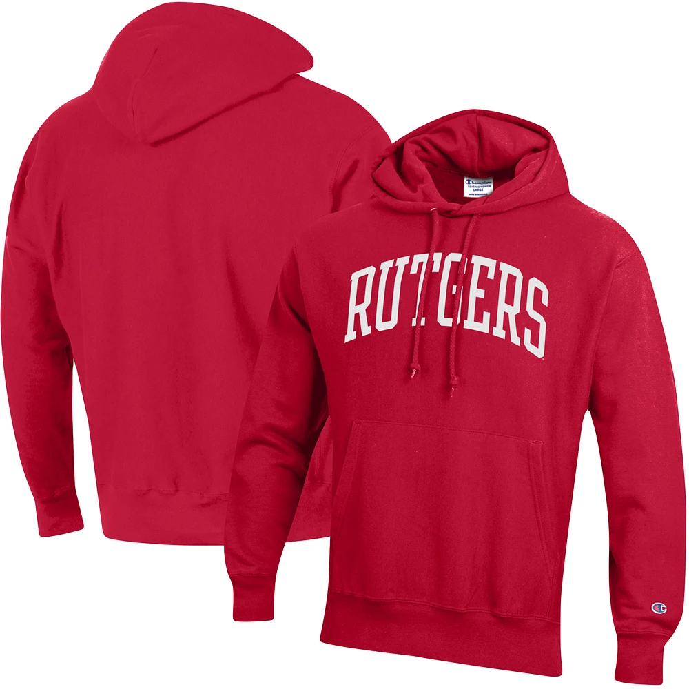 Men's Champion Scarlet Rutgers Knights Team Arch Reverse Weave Pullover Hoodie