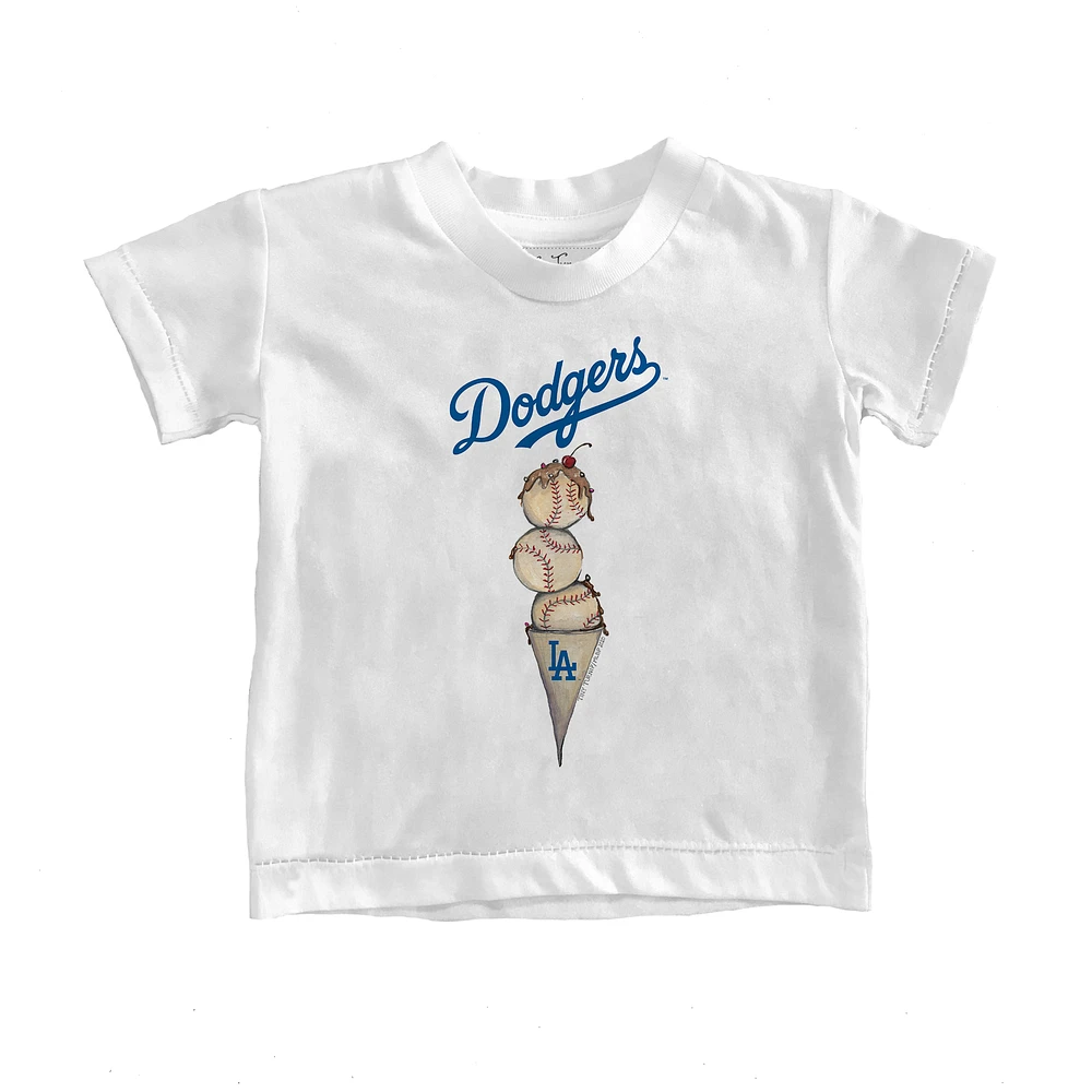 Toddler Tiny Turnip White Los Angeles Dodgers Triple Scoop T-Shirt