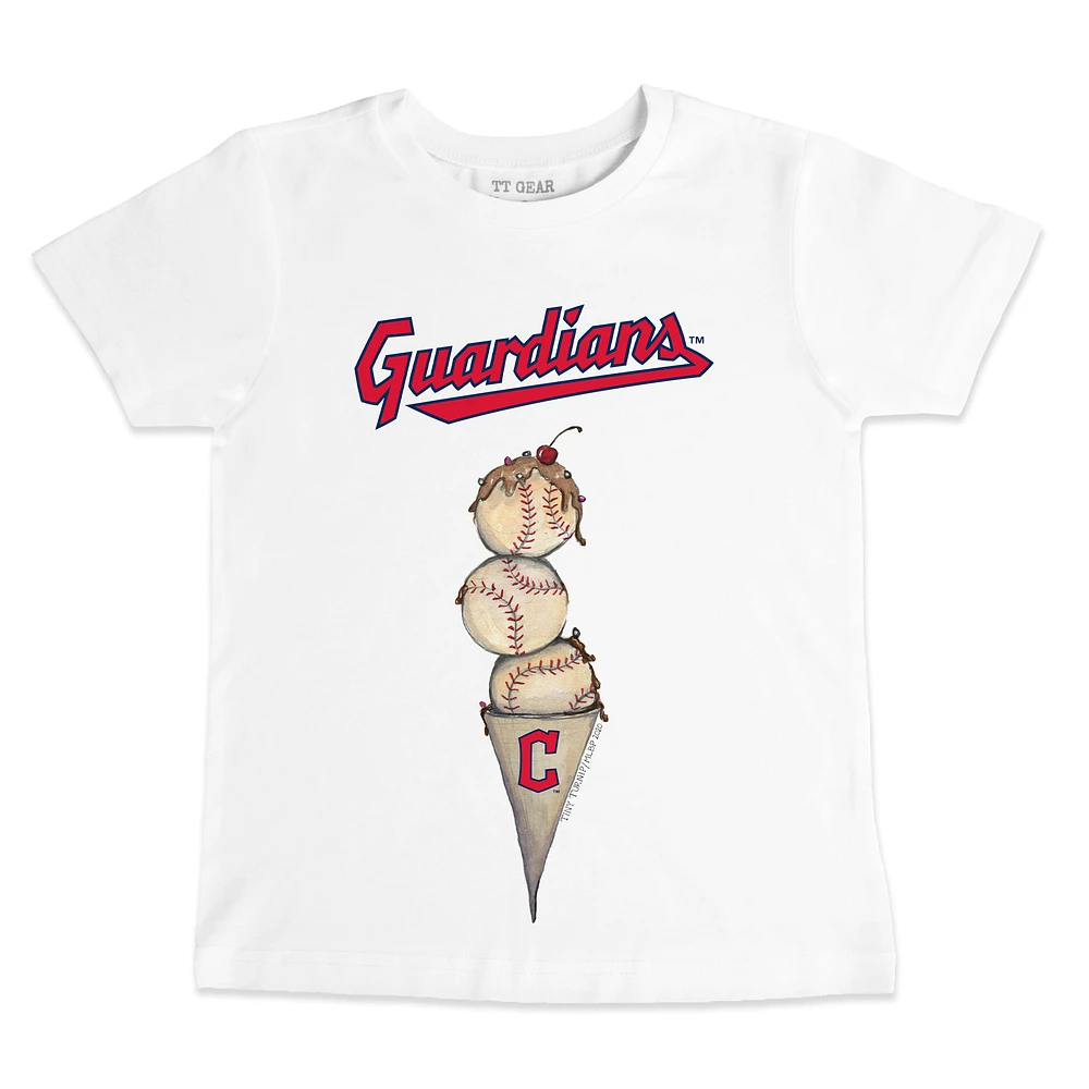 Toddler Tiny Turnip White Cleveland Guardians Triple Scoop T-Shirt