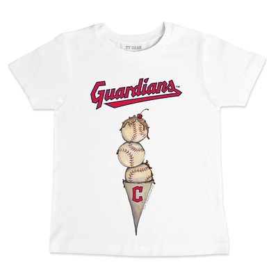 Toddler Tiny Turnip White Cleveland Guardians Triple Scoop T-Shirt