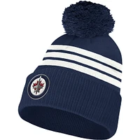 Men's adidas Navy Winnipeg Jets Three Stripe - Cuffed Knit Hat with Pom