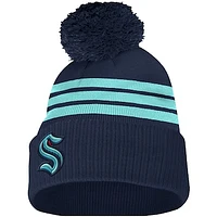 Men's adidas Deep Sea Blue Seattle Kraken Three Stripe - Cuffed Knit Hat with Pom