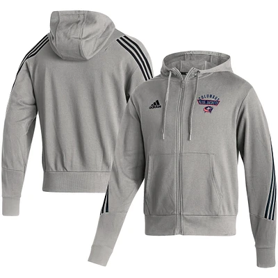 Men's adidas Heathered Gray Columbus Blue Jackets Fashion Full-Zip Hoodie