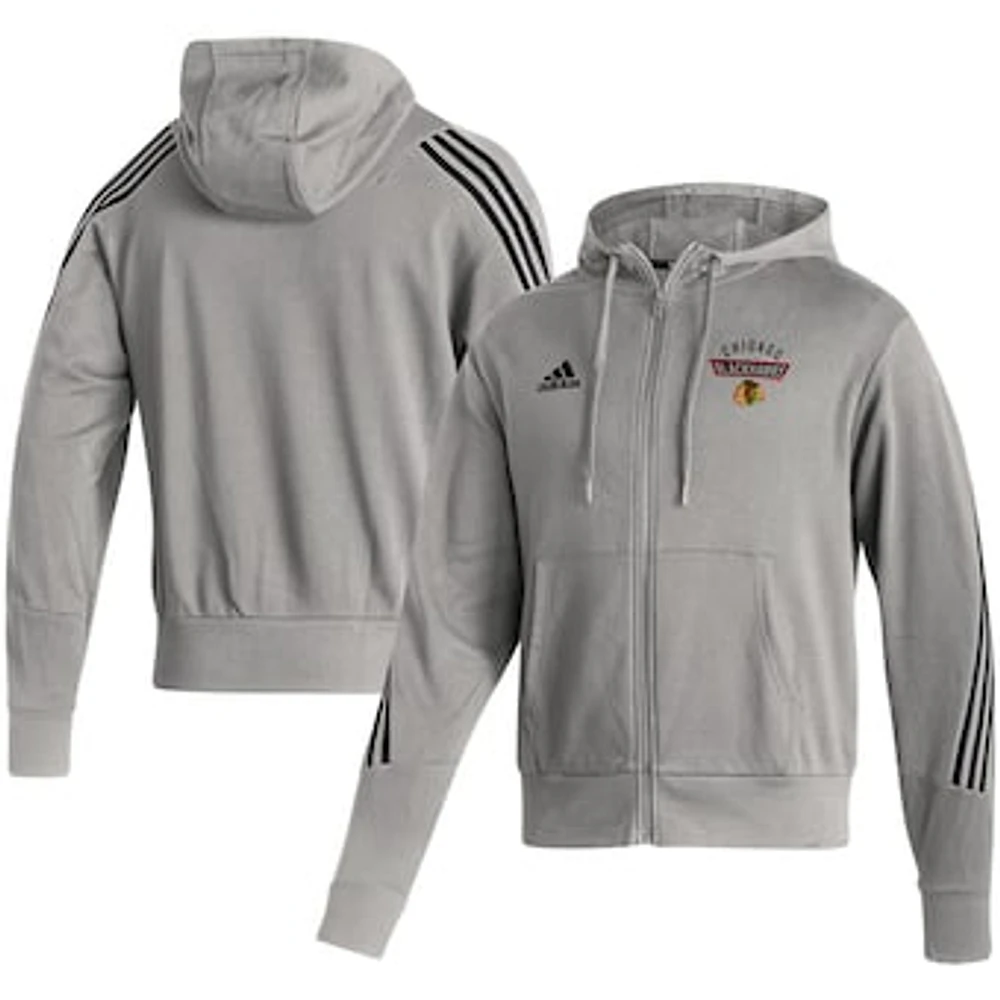 Men's adidas Heathered Gray Chicago Blackhawks Fashion Full-Zip Hoodie