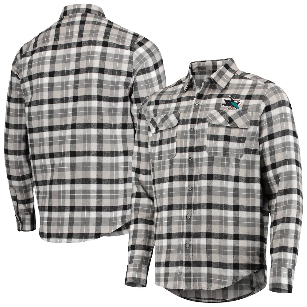 Men's Antigua Black/Gray San Jose Sharks Ease Plaid Button-Up Long Sleeve Shirt