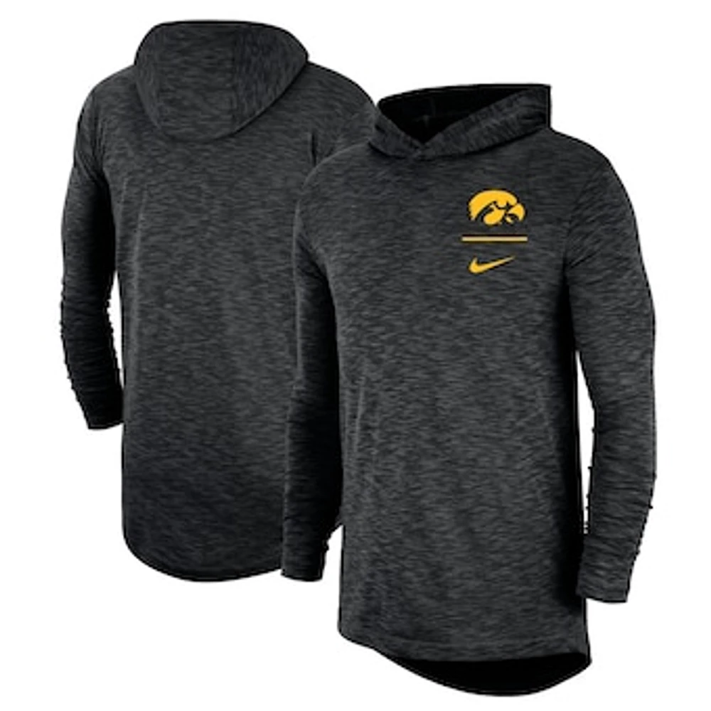 Men's Nike Black Iowa Hawkeyes Slub Performance Long Sleeve Hoodie T-Shirt