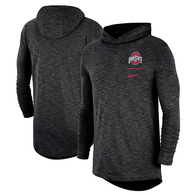 Men's Nike Black Ohio State Buckeyes Slub Performance Long Sleeve Hoodie T-Shirt