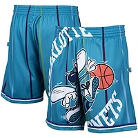 Men's Mitchell & Ness Teal Charlotte Hornets Hardwood Classics Big Face 2.0 Shorts