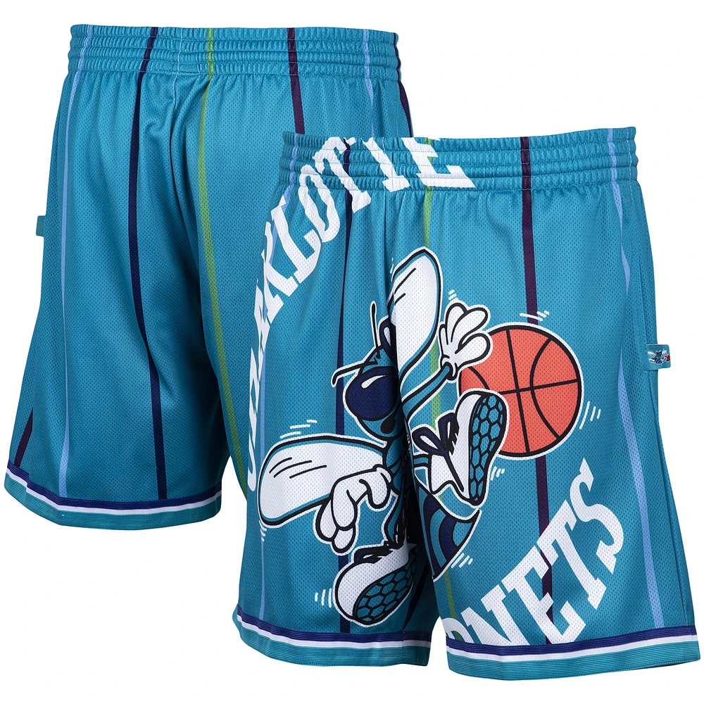 Men's Mitchell & Ness Teal Charlotte Hornets Hardwood Classics Big Face 2.0 Shorts