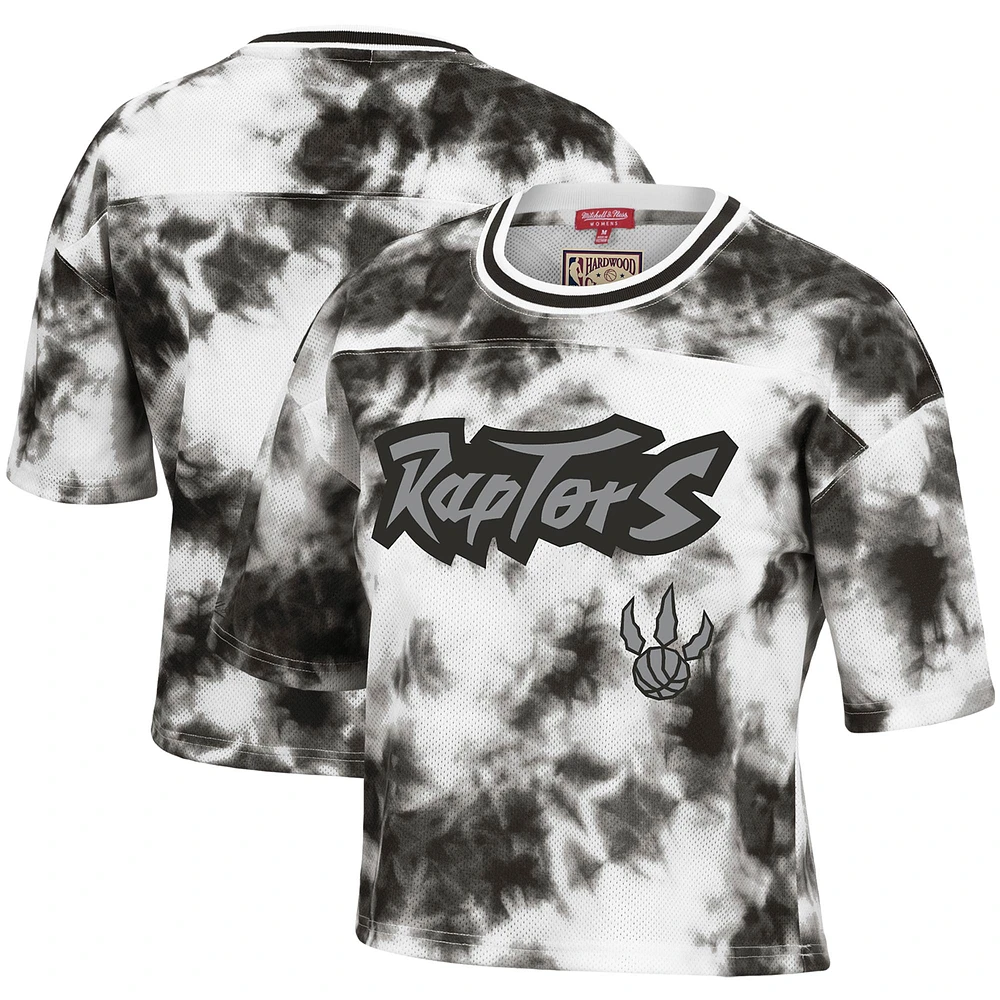 Women's Mitchell & Ness Black/White Toronto Raptors Hardwood Classics Tie-Dye Cropped T-Shirt