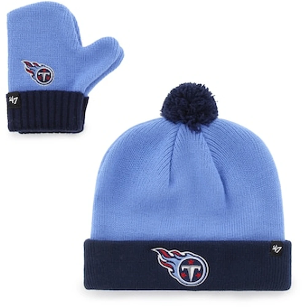 Toddler '47 Light Blue/Navy Tennessee Titans Bam Bam Cuffed Knit Hat with Pom and Mittens Set