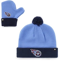 Toddler '47 Light Blue/Navy Tennessee Titans Bam Bam Cuffed Knit Hat with Pom and Mittens Set