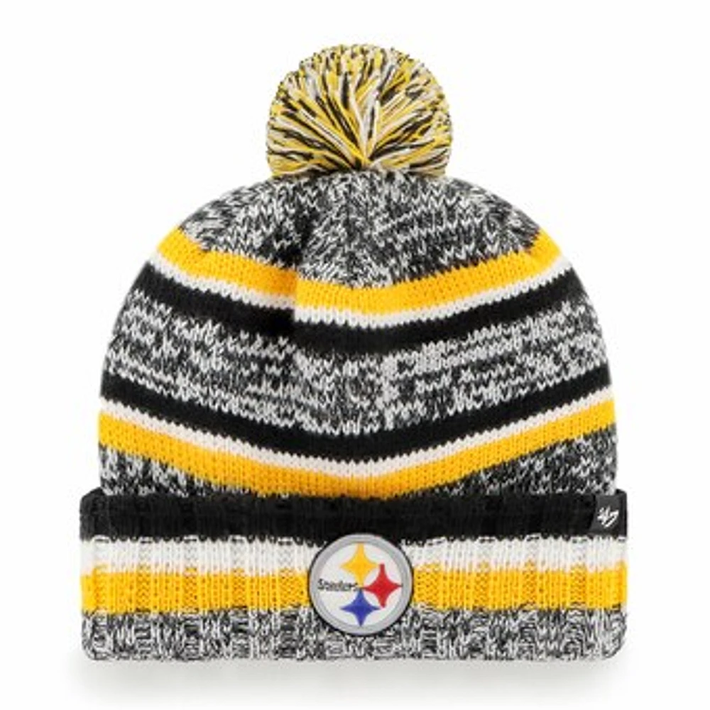 Youth '47 Black Pittsburgh Steelers Boondock Cuffed Knit Hat with Pom