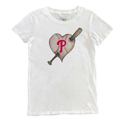 Women's Tiny Turnip White Philadelphia Phillies Heart Bat T-Shirt