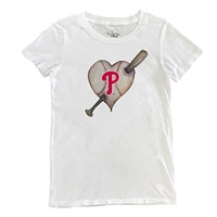 Women's Tiny Turnip White Philadelphia Phillies Heart Bat T-Shirt