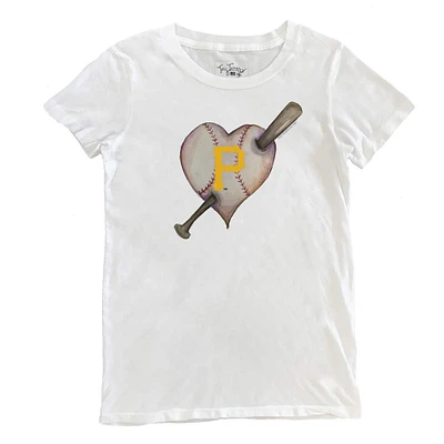 Women's Tiny Turnip White Pittsburgh Pirates Heart Bat T-Shirt
