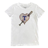 Women's Tiny Turnip White Texas Rangers Heart Bat T-Shirt