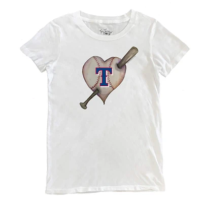 Women's Tiny Turnip White Texas Rangers Heart Bat T-Shirt
