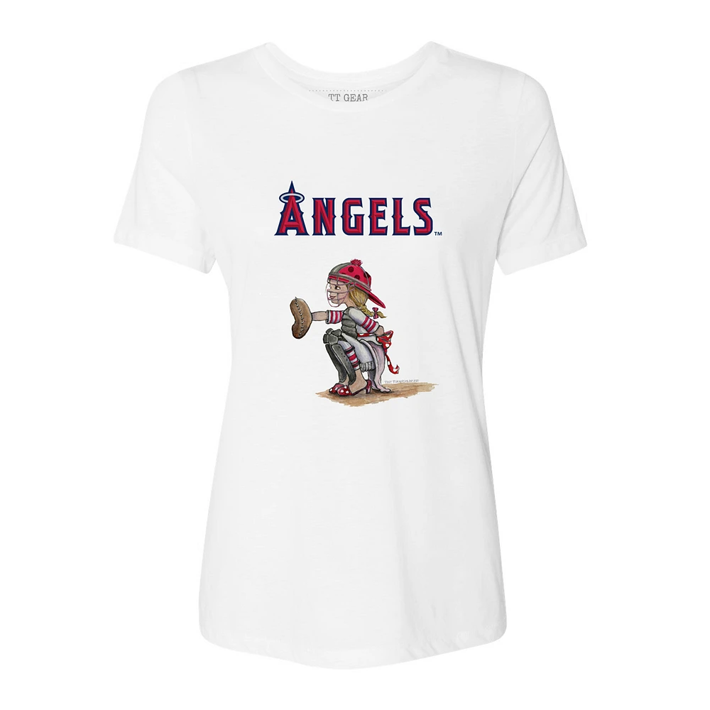 Women's Tiny Turnip White Los Angeles Angels Kate the Catcher T-Shirt