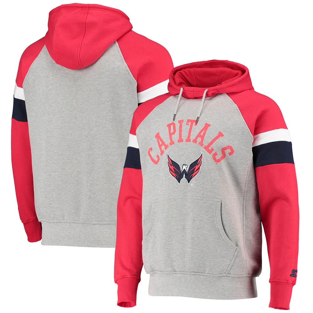 Men's Starter Heathered Gray/Red Washington Capitals Homerun Raglan Pullover Hoodie