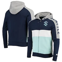 Men's Starter Deep Sea Blue/Blue Seattle Kraken Playoffs Color Block Full-Zip Hoodie