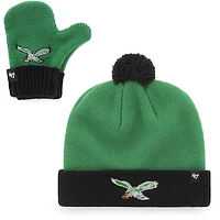 Infant '47 Midnight Green/Black Philadelphia Eagles Bam Bam Cuffed Knit Hat with Pom and Mittens Set